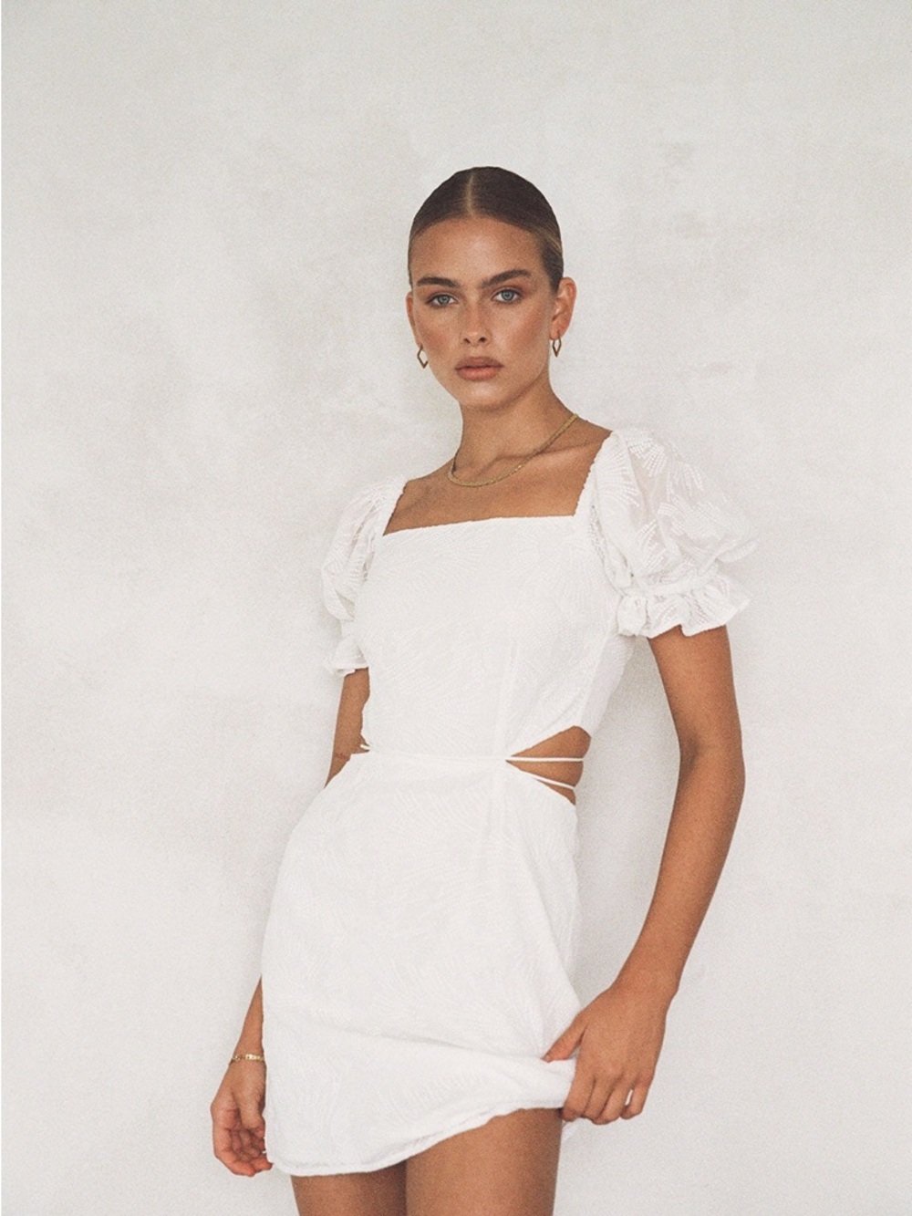 Sabo Skirt White Puff-Sleeve Cutout Mini Dress